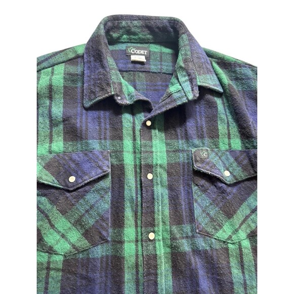 Vintage Codet Shirt Mens Large Tall Green Flannel Plaid Made in Canada Workwear - Picture 4 of 12